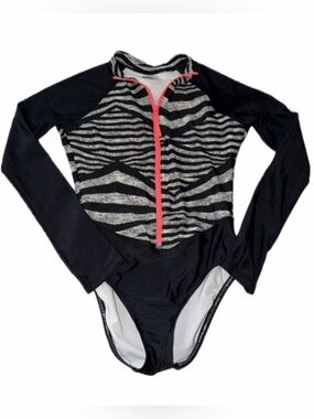 Speedo Black & Gray Long Sleeve Front-Zip One-Piece with Coral Zipper
